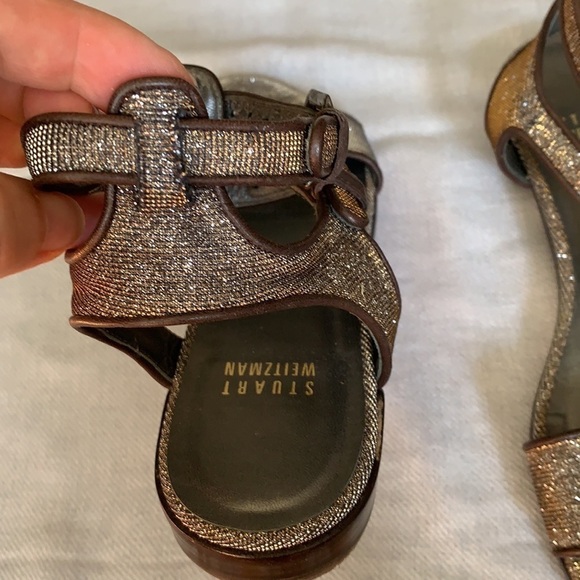 Stuart Weitzman Pyrite Nocturne Glitter Sandals 6 - Picture 5 of 12
